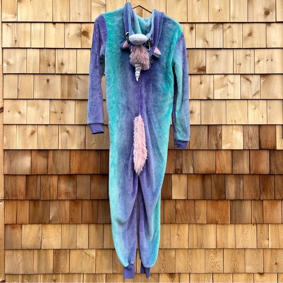 Funzietime Blue and Purple Tie Dye Unicorn Onesie Pajama Costume, Adult XS - Picture 4 of 14